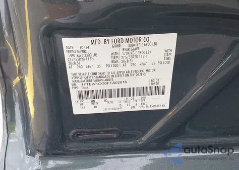 2015 Ford F-150 Lariat from USA, damaged, VIN 1FTEW1CG0FFA02016